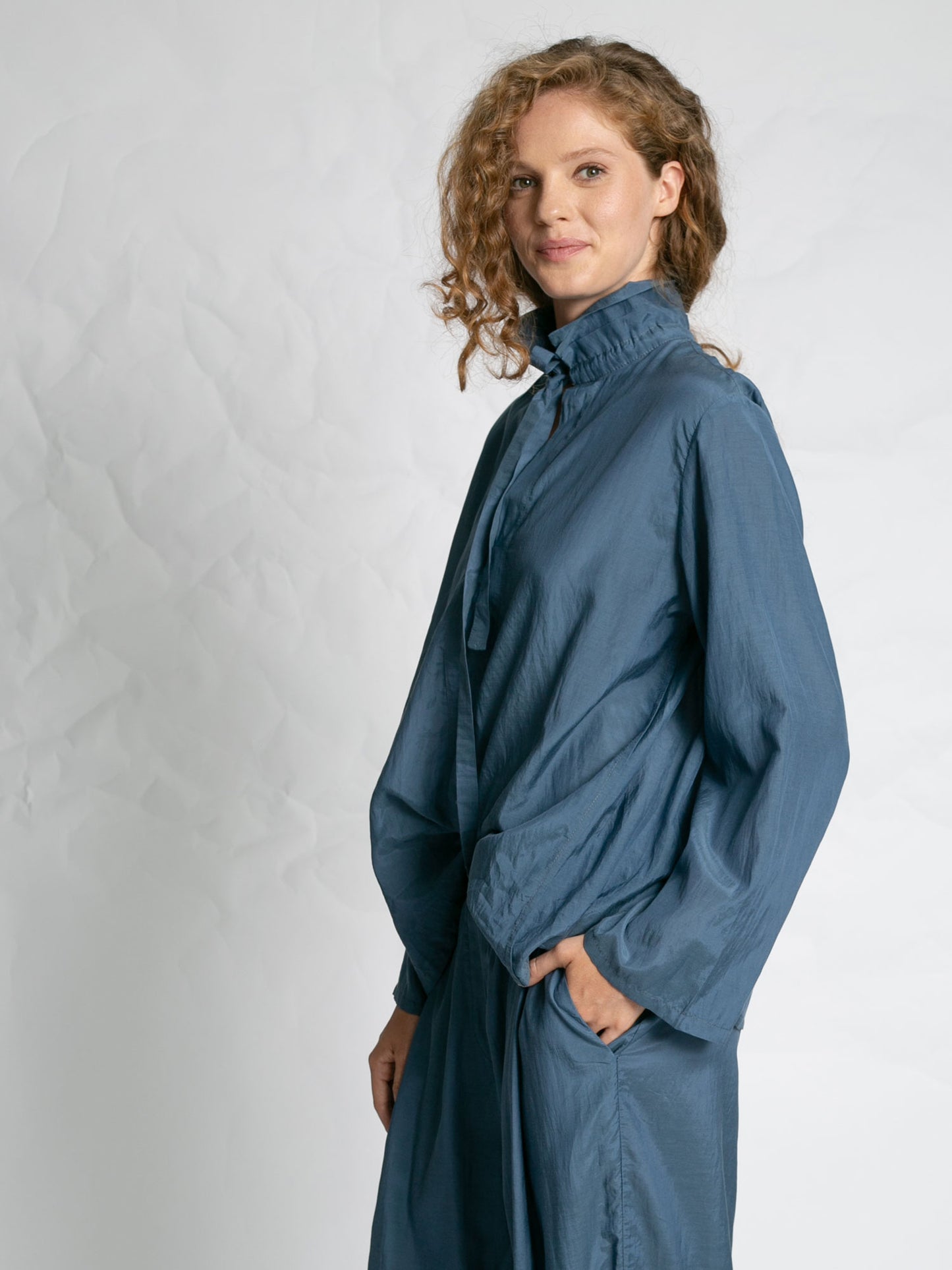 POPLIN SHIRT WITH TIE BLUE BLUE