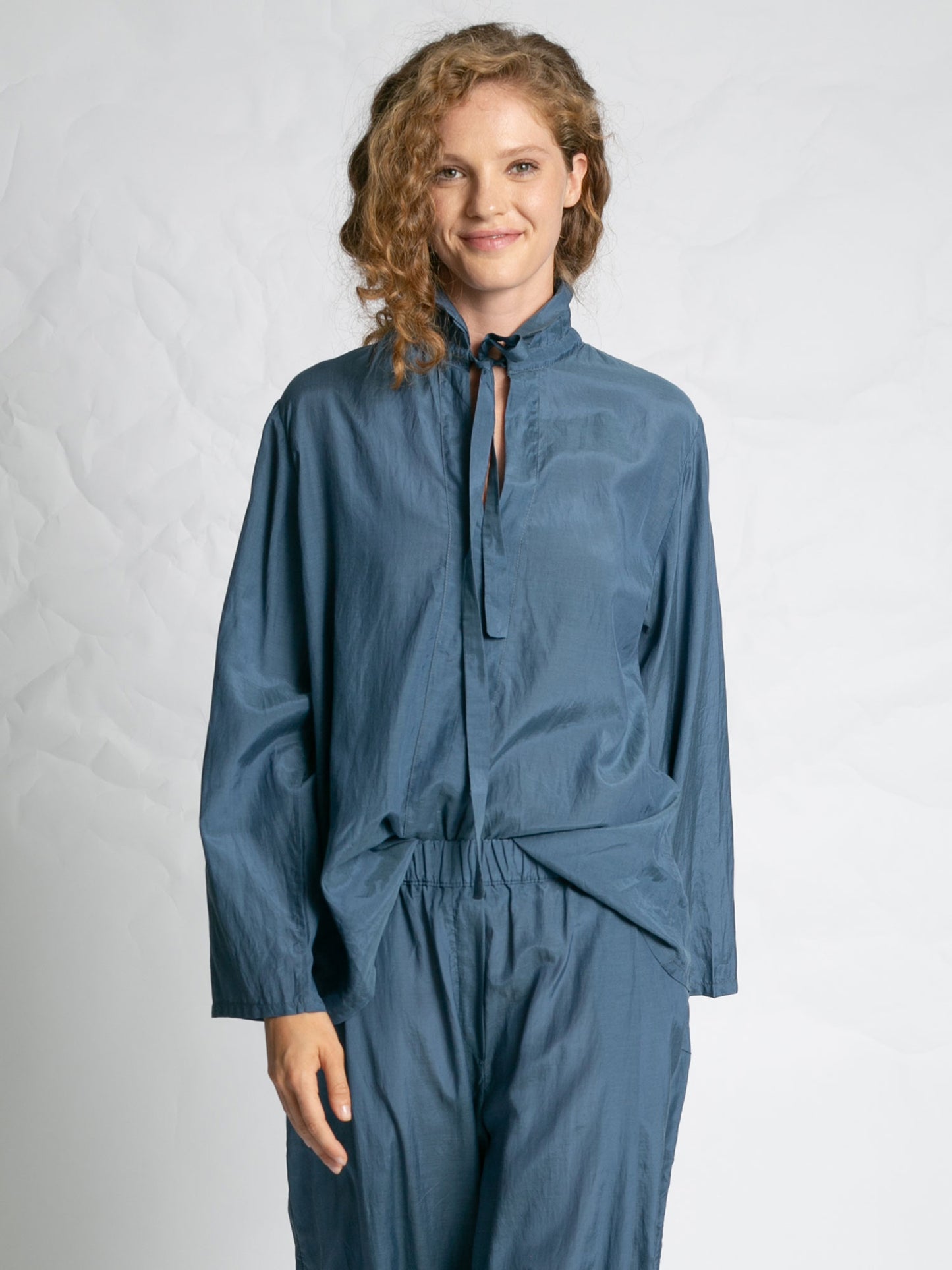 POPLIN SHIRT WITH TIE BLUE BLUE