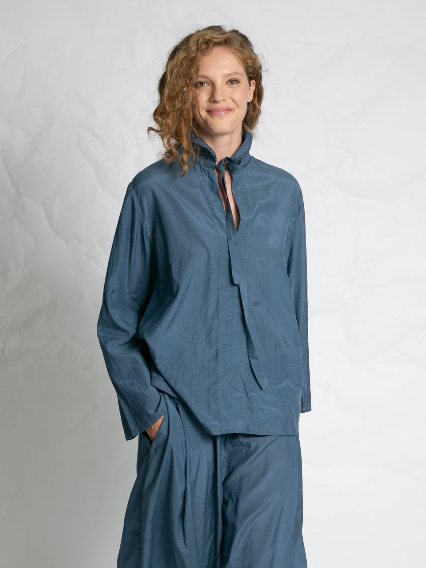 POPLIN SHIRT WITH TIE BLUE BLUE