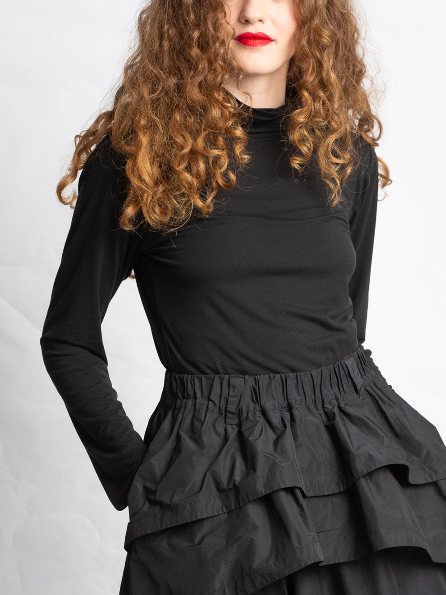 HIGH NECK JERSEY TOP BLACK