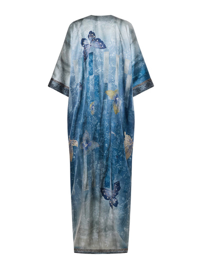 MUTKAS- FLORAL SILK DRESS BLUE MULTI