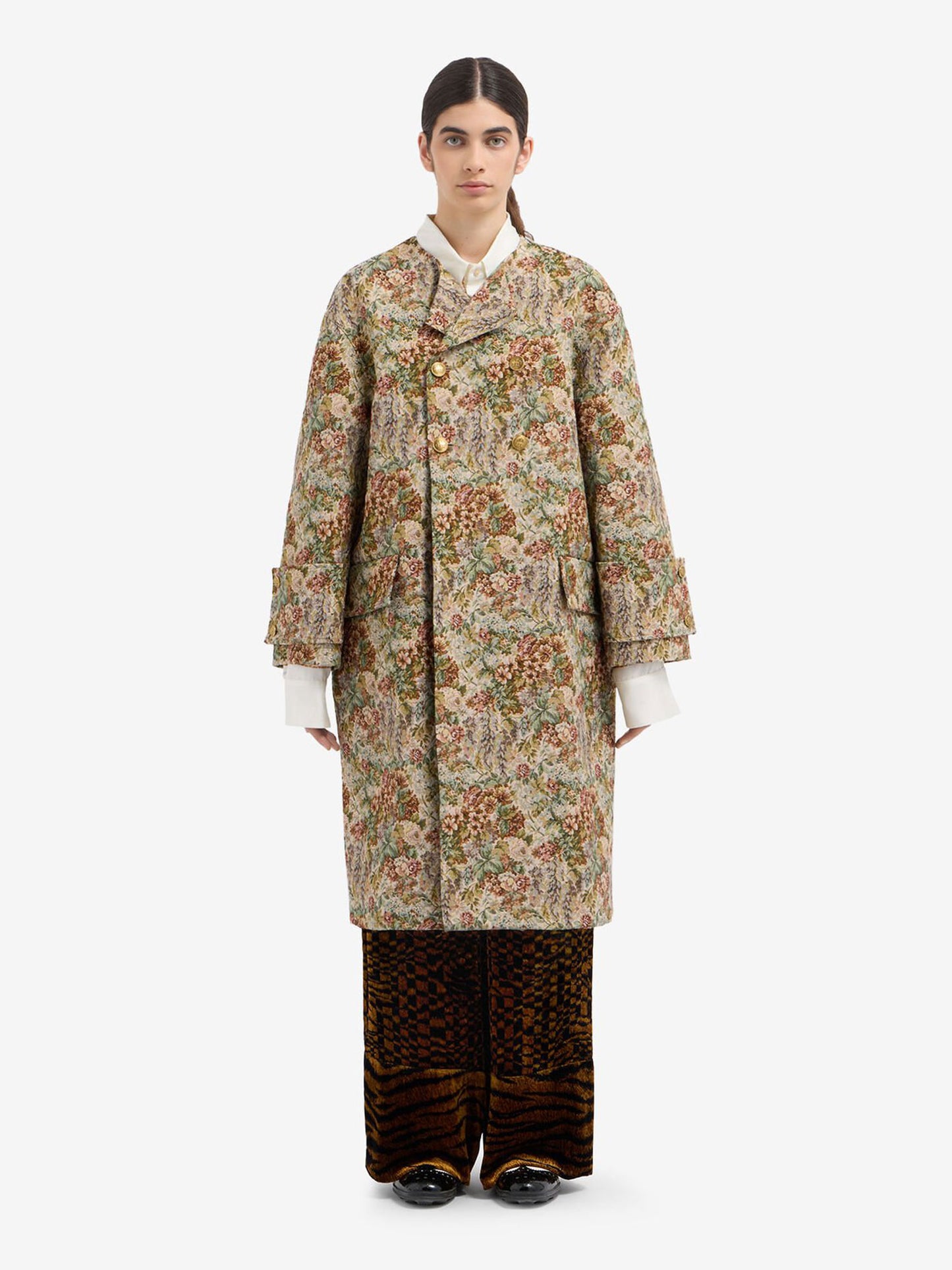 RIDOX DB JAQUARD COAT BROWN MULTI