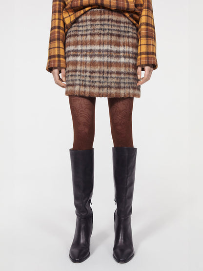 SEINE SKIRT BRUSHED CHECK BROWN