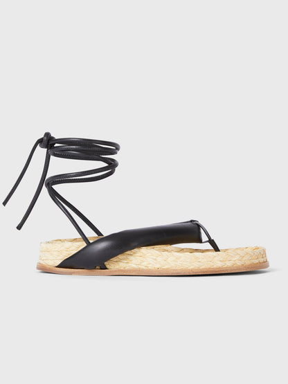 SANTORINO STRAW SANDALS BLACK