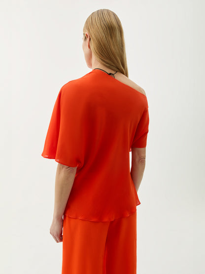 BONO DRAPED ASYMMETRIC TOP RED