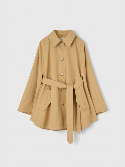 RACHEL VOLUMINOUS SHORT TRENCH CAPE COAT TAN