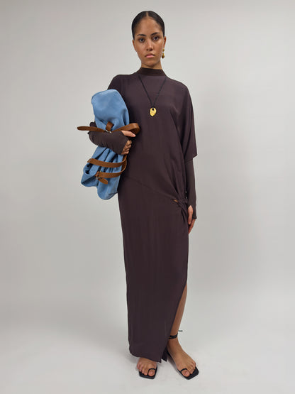 SANDRA SHORT SLEEVE DRESS BROWN