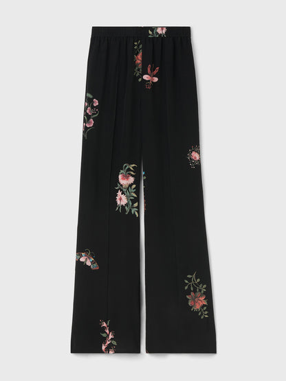 EZRA SILK PANTS BLACK/FLORAL