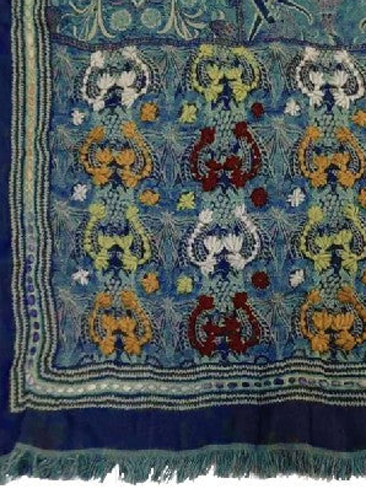 EMBROIDERED PATCHWORK SCARF FLORAL 18597-BLUE