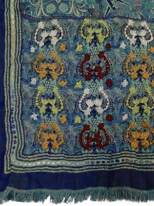 EMBROIDERED PATCHWORK SCARF FLORAL 18597-BLUE