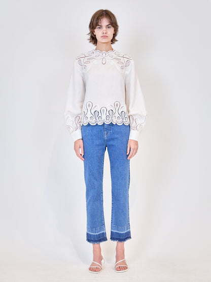 EMBROIDERED LACE TOP IVORY