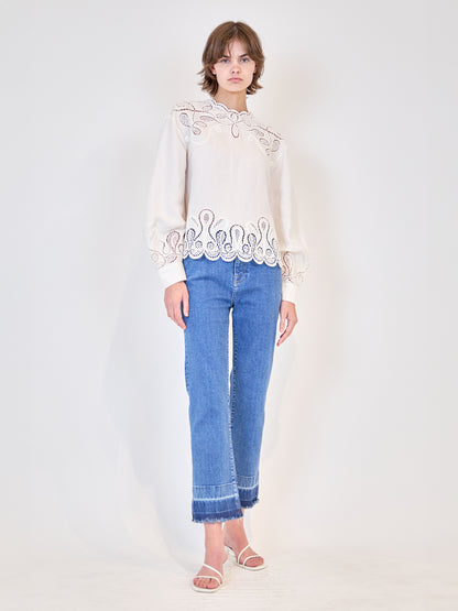 EMBROIDERED LACE TOP IVORY