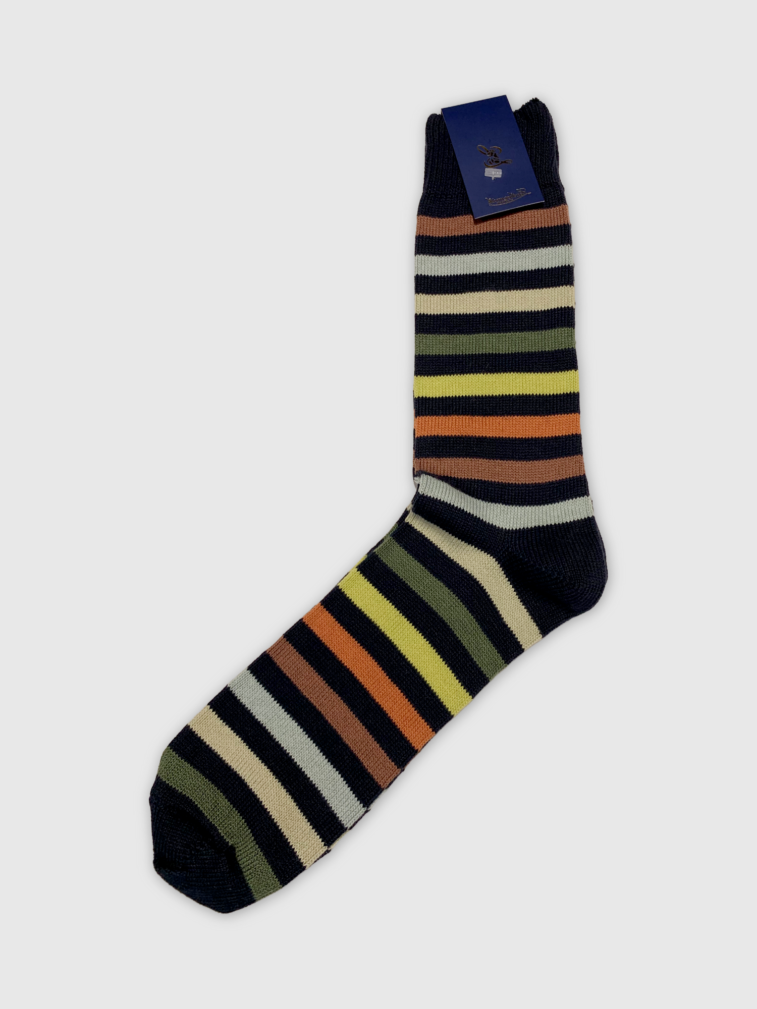 Multicolored striped sock on a white background