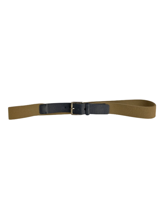 Brown belt with a black buckle on a white background