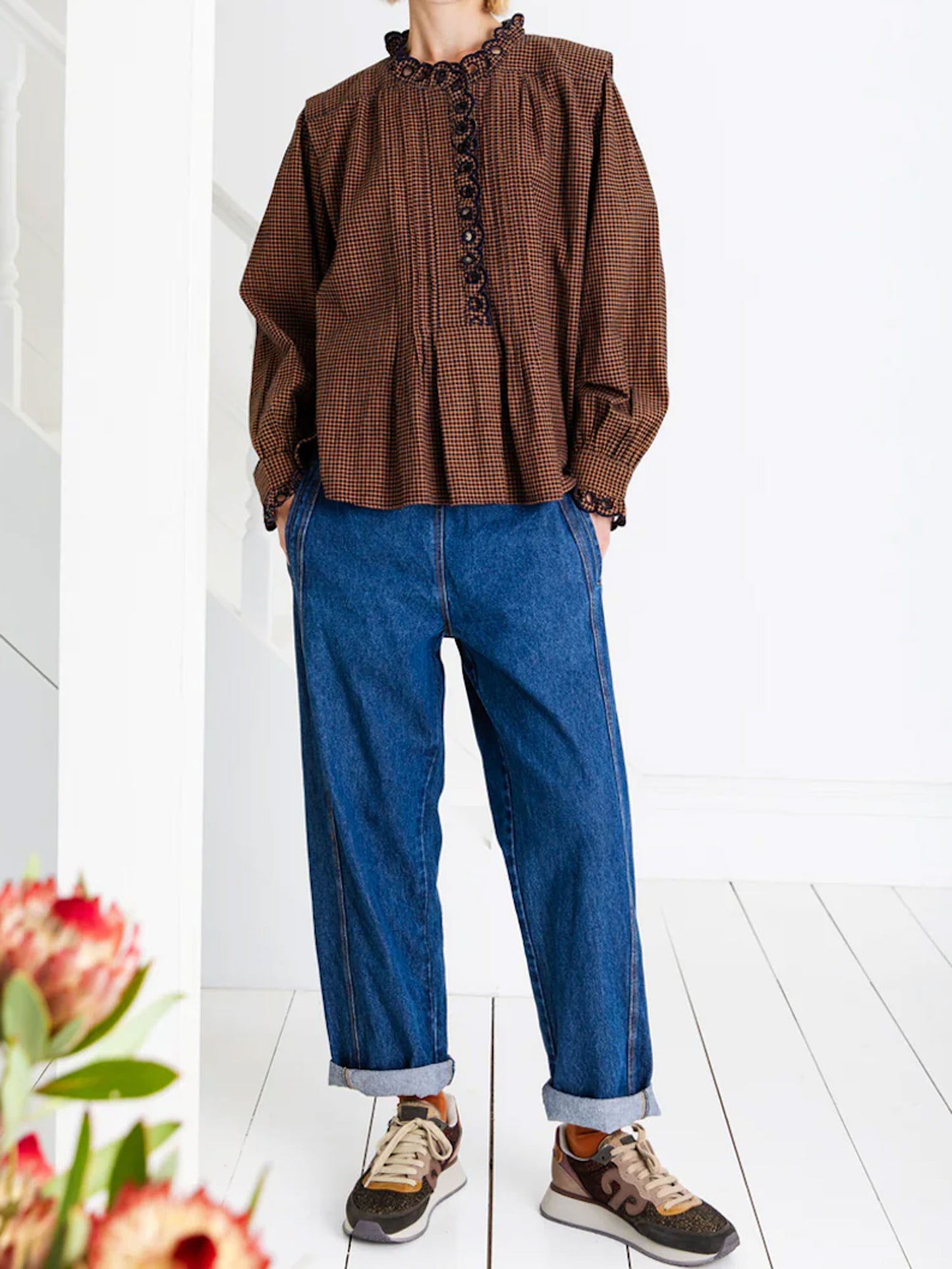 ETIENNE SHIRT MINI CHECKS MIDNIGHT/TAN