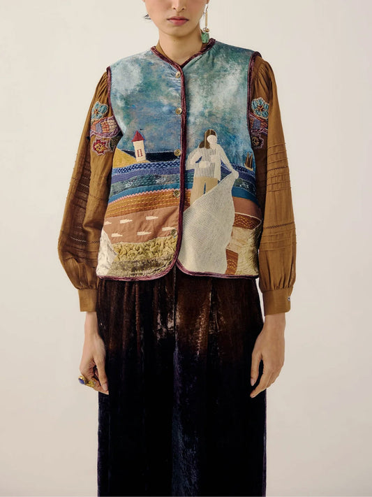 NEW VEST APPLIQUE GILET SEA SHORE