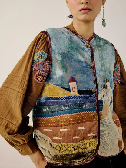 NEW VEST APPLIQUE GILET SEA SHORE