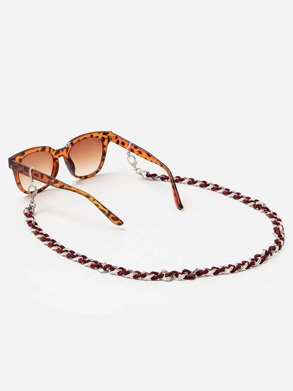 Sunglasses with a chain strap on a white background
