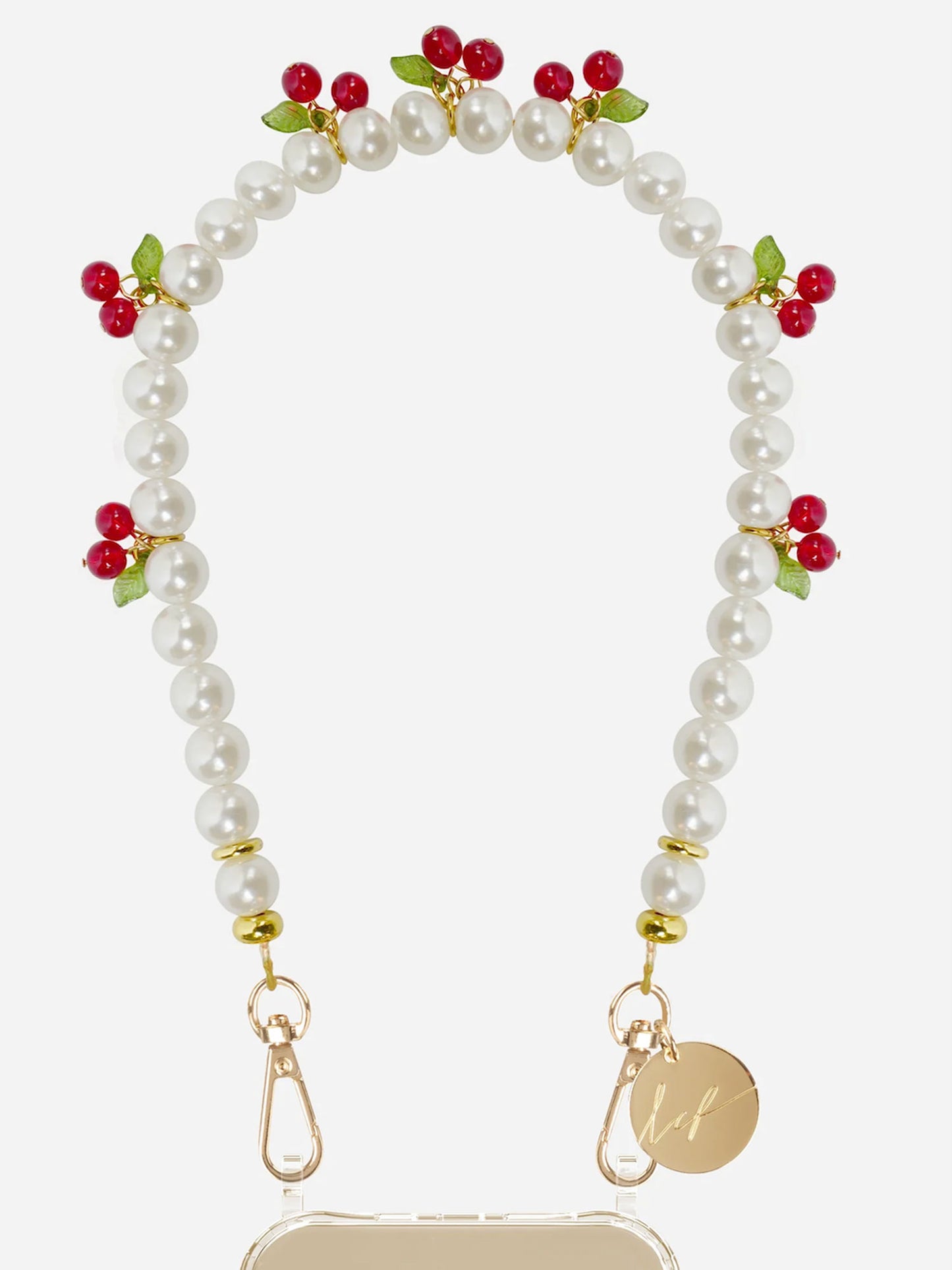 CASSY PHONE CHAIN PEARLS & CHERRIES - 40CM