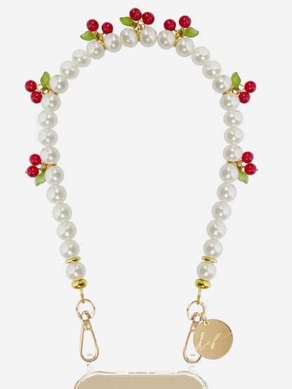 CASSY PHONE CHAIN PEARLS & CHERRIES - 40CM