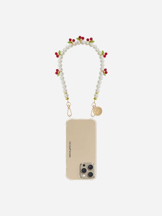 Phone case with floral lanyard on a white background