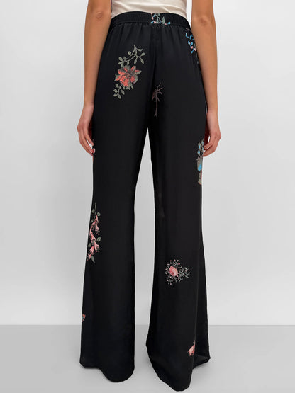 EZRA SILK PANTS BLACK/FLORAL