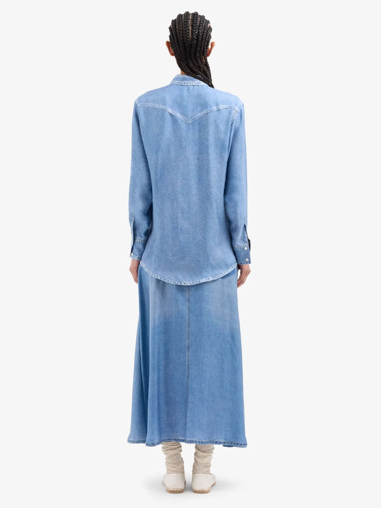 ALOE/S DENIM PRINT SILK SHIRT BLUE