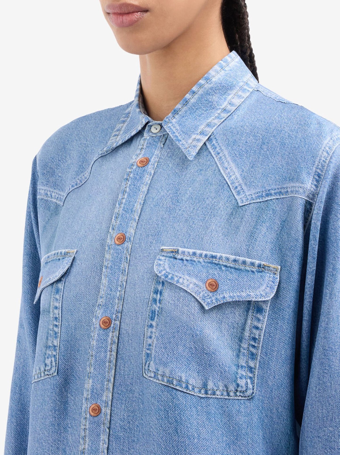 ALOE/S DENIM PRINT SILK SHIRT BLUE