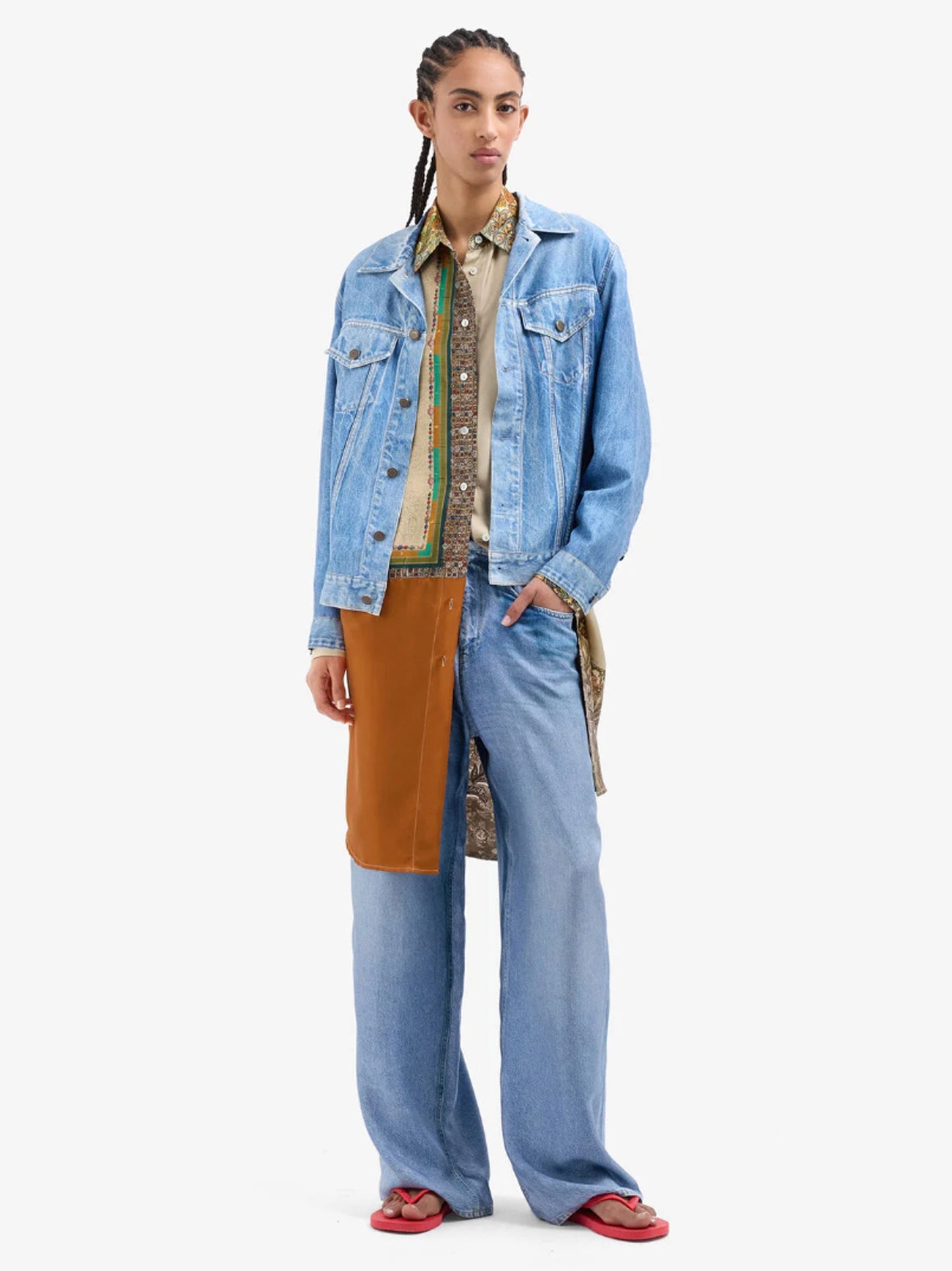 ALOES SILK JACKET DENIM PRINT BLUE