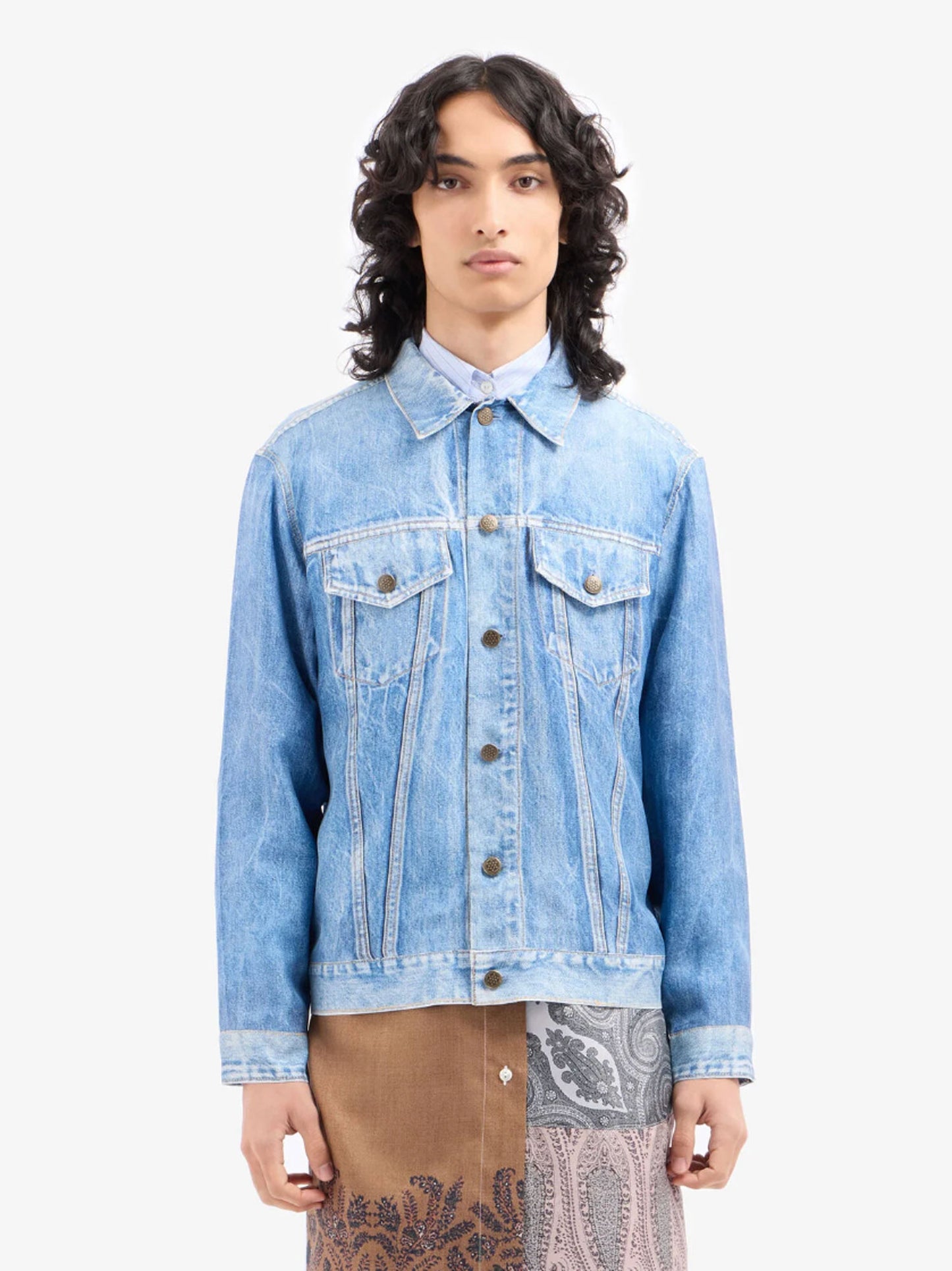 ALOES SILK JACKET DENIM PRINT BLUE