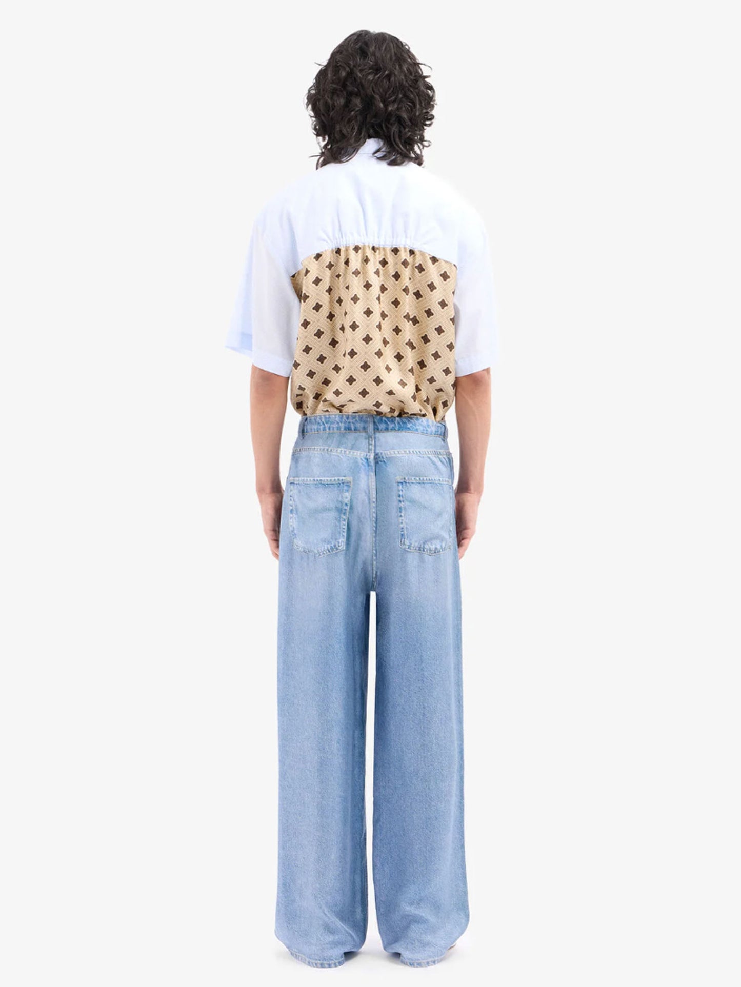 ALOE DENIM PRINT SILK PANTS BLUE