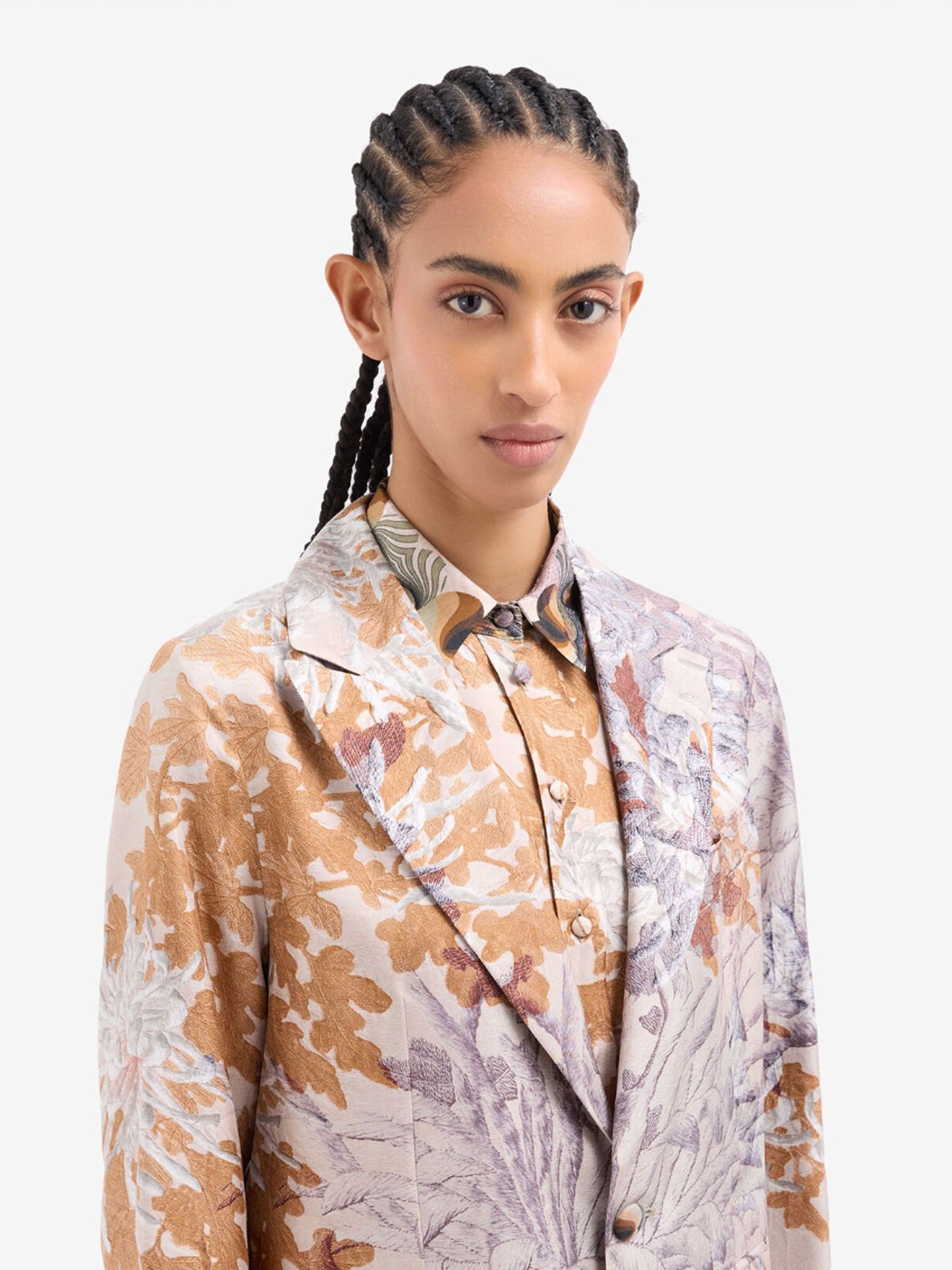 CIALDAS TAILORED COAT FLORAL BROWN MULTI