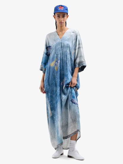 MUTKAS- FLORAL SILK DRESS BLUE MULTI