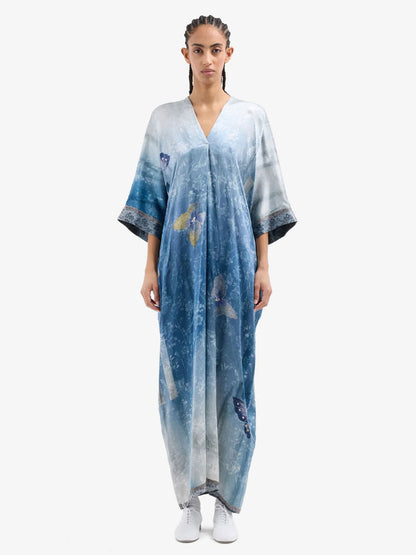 MUTKAS- FLORAL SILK DRESS BLUE MULTI
