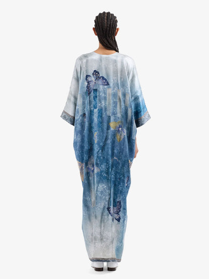 MUTKAS- FLORAL SILK DRESS BLUE MULTI