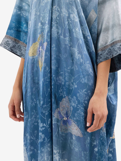 MUTKAS- FLORAL SILK DRESS BLUE MULTI