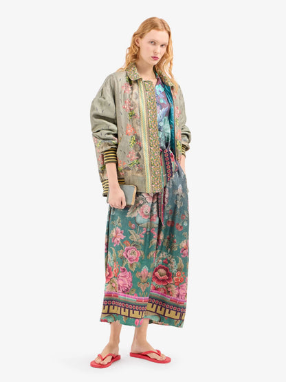 ALOE FLORAL SILK SHIRT-DRESS BLUE RED