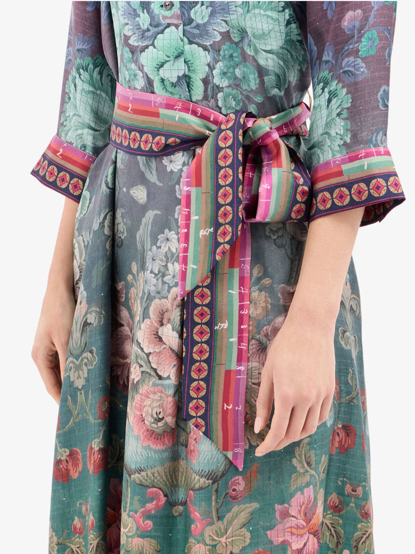 ALOE FLORAL SILK SHIRT-DRESS BLUE RED