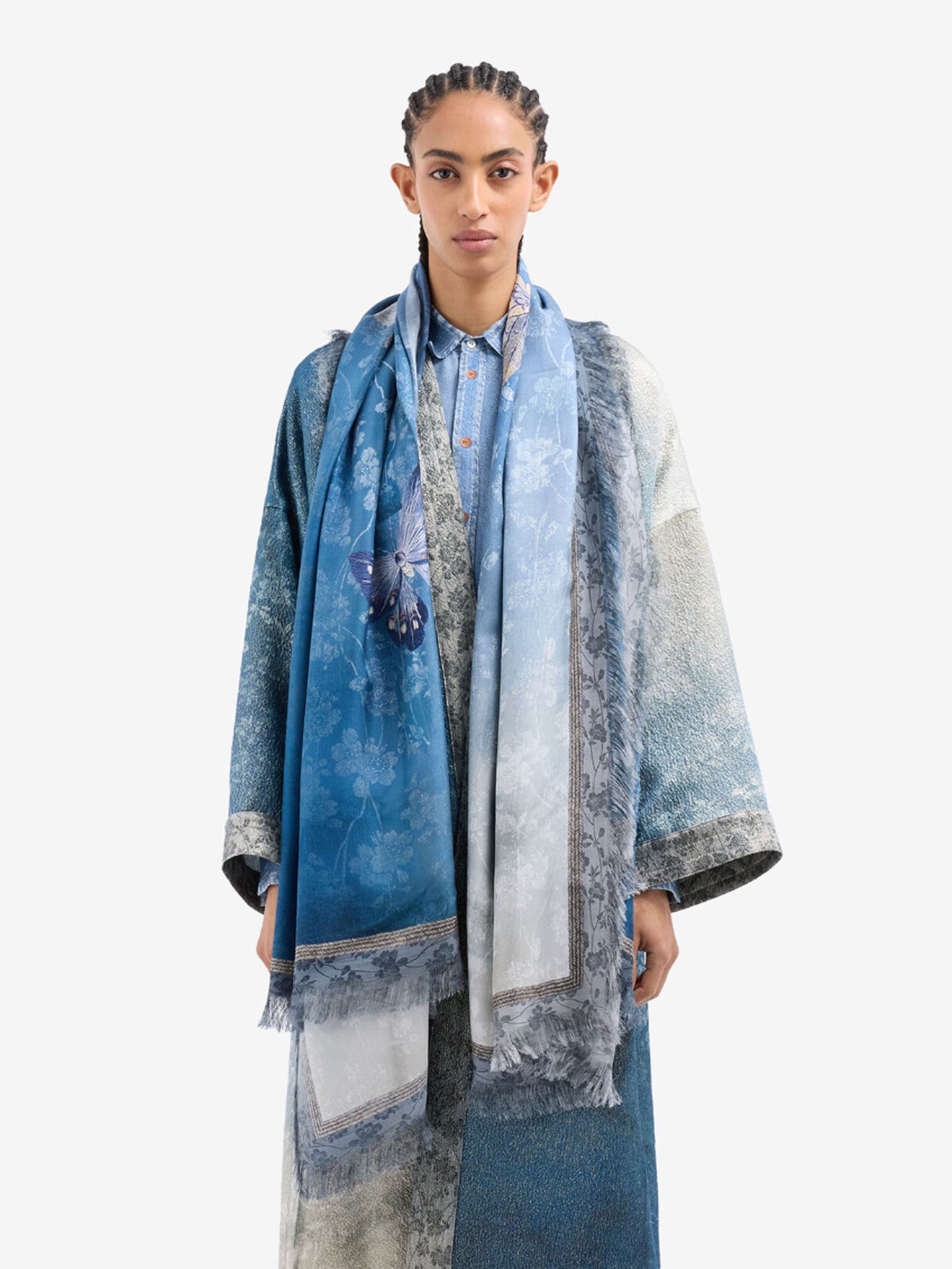 ALOE SILK SCARF FLORAL BLUE