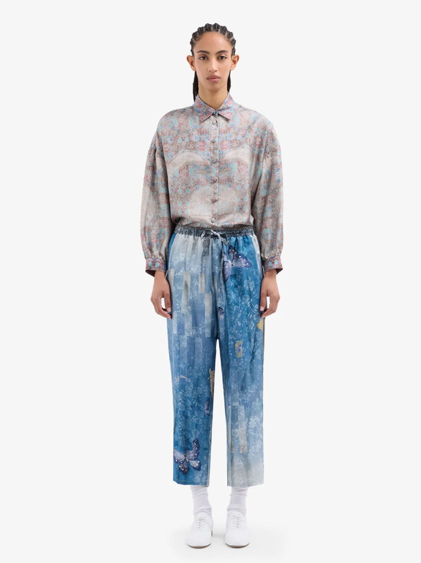ALOES SILK FLORAL PANTS BLUE MULTI