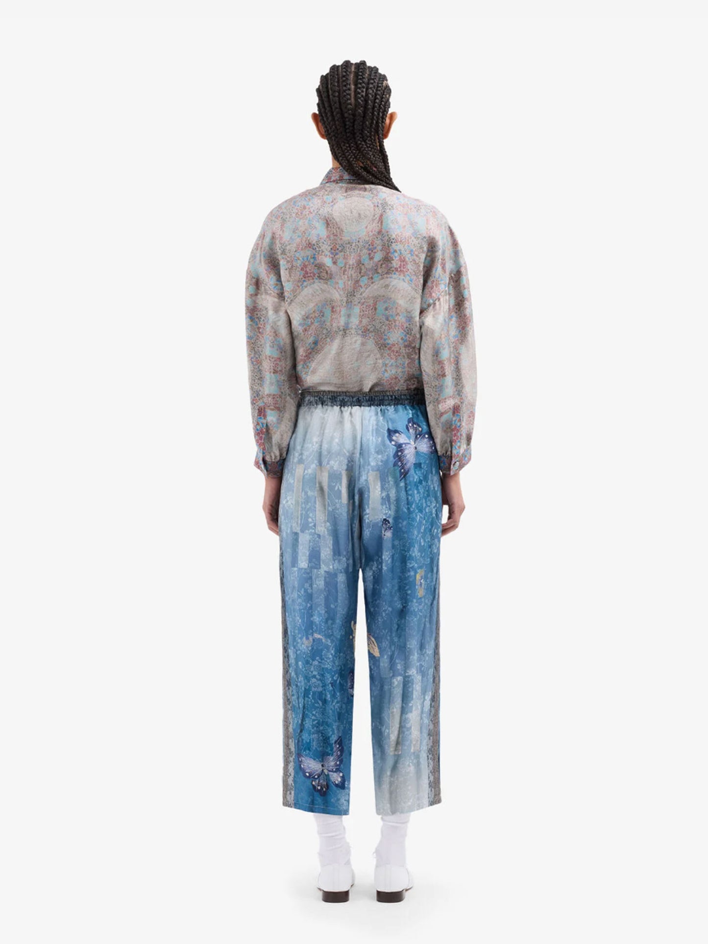 ALOES SILK FLORAL PANTS BLUE MULTI
