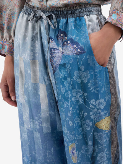 ALOES SILK FLORAL PANTS BLUE MULTI