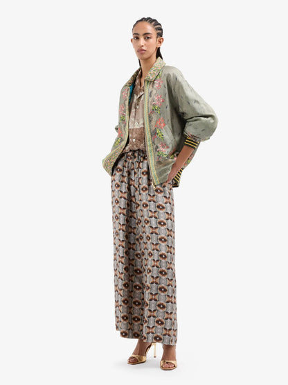 ALOE ABSTRUCT PRINT PANTS GREY BROWN