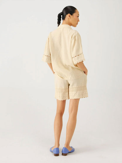 IVORY EMBROIDERY LINEN SHORTS