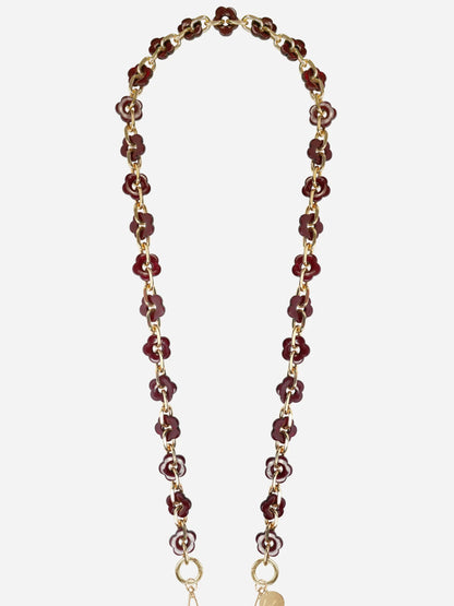 CASSY PHONE CHAIN FLEURS BORDEAUX - 120CM