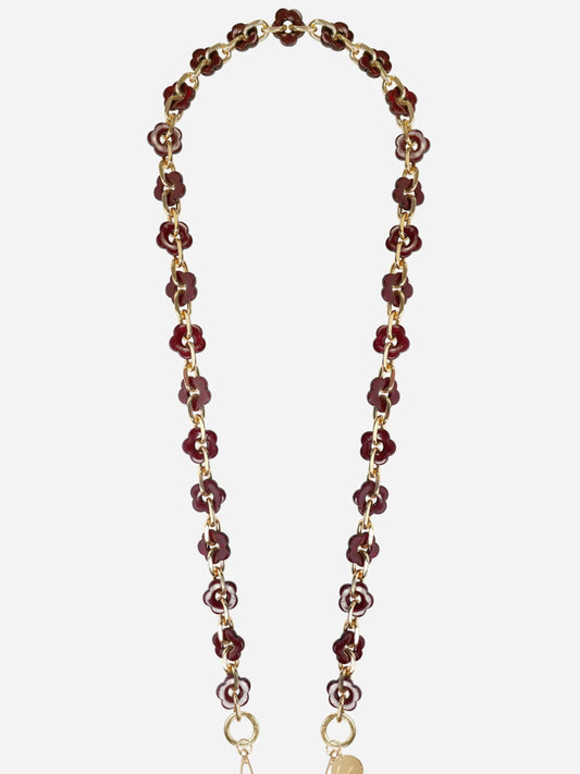 CASSY PHONE CHAIN FLEURS BORDEAUX - 120CM