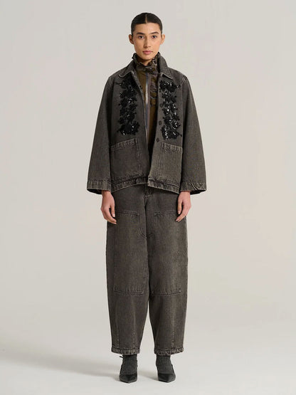 EMILE EMBELLISED JACKET GREY DENIM