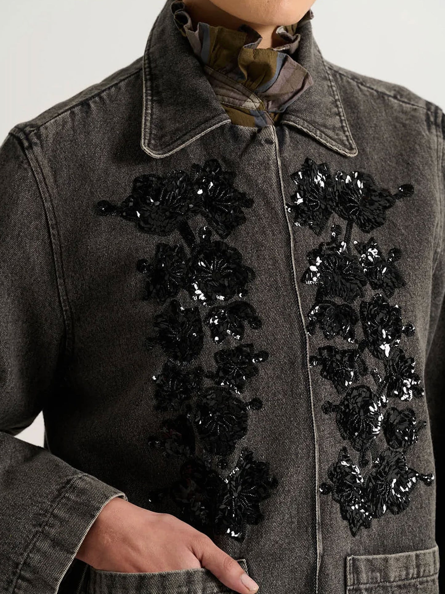 EMILE EMBELLISED JACKET GREY DENIM
