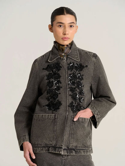 EMILE EMBELLISED JACKET GREY DENIM