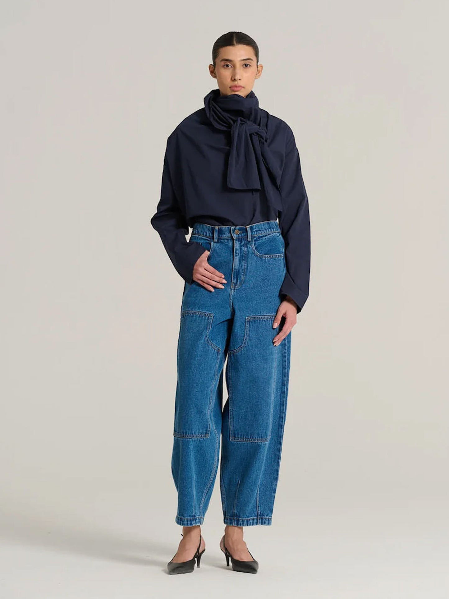 MARCEL BLOUSE WITH NECK TIE NAVY